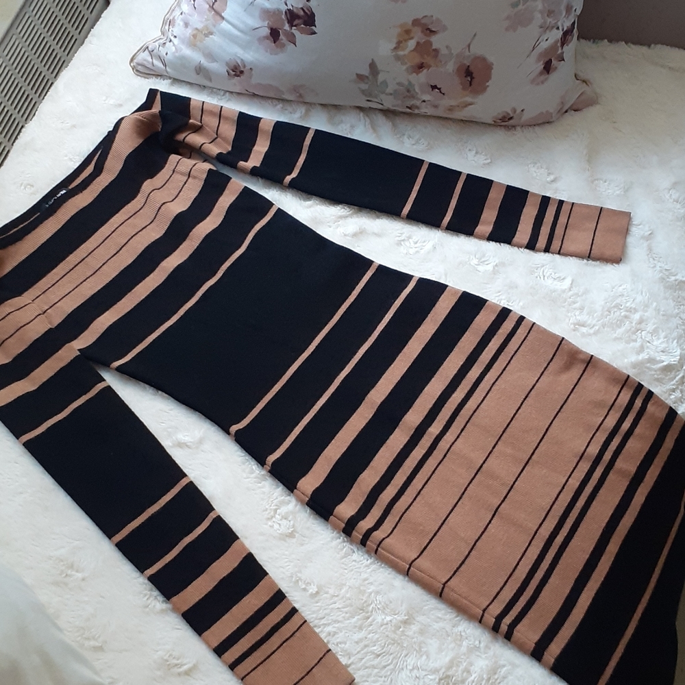 Midi Bodycon Tan and Black Dress FN